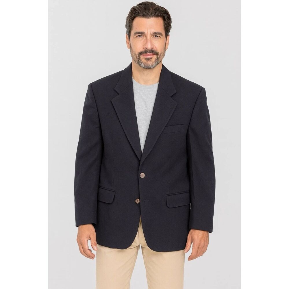 LL BEAN Jacket Mens 42R Classic Navy Blazer Sport Coat Troller Loden Vintage